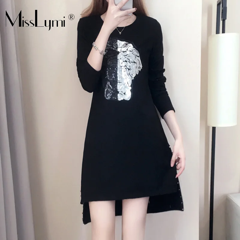 XL-5XL Plus Size Women Sequin Embroidery Cotton Tshirt Dress Autumn 2019 Long Sleeve Loose Casual Side Split Rivet Dresses black
XL-5XL Plus Size Women Sequin Embroidery Cotton Tshirt Dress Autumn 2019 Long Sleeve Loose Casual Side Split Rivet Dresses black