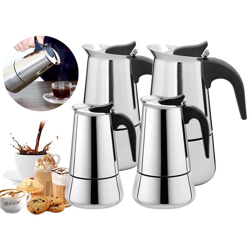 

Hoomall 100ml/200ml/300ml/450ml Portable Espresso Coffee Maker Moka Pot Stainless Steel Coffee Brewer Kettle Pot Pro Barista Pot