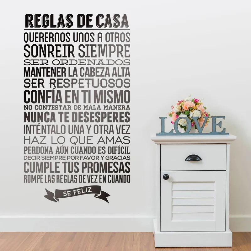 Vinyl Stickers Spanish Quote Reglas De Casa Lettering Wall Art Decal Home Decor Wallpaper Living Room House Decoration Poster
Vinyl Stickers Spanish Quote Reglas De Casa Lettering Wall Art Decal Home Decor Wallpaper Living Room House Decoration Poster
