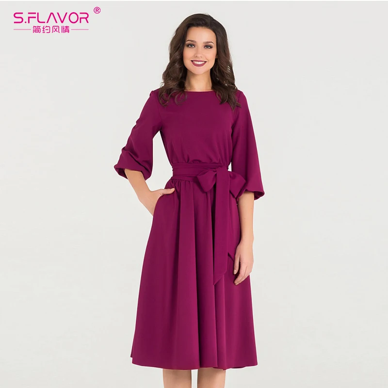 S.FLAVOR New Spring Summer Dress O-Neck three quarter sleeve elegant party vestidos Women vintage dress soild color no pocket
S.FLAVOR New Spring Summer Dress O-Neck three quarter sleeve elegant party vestidos Women vintage dress soild color no pocket