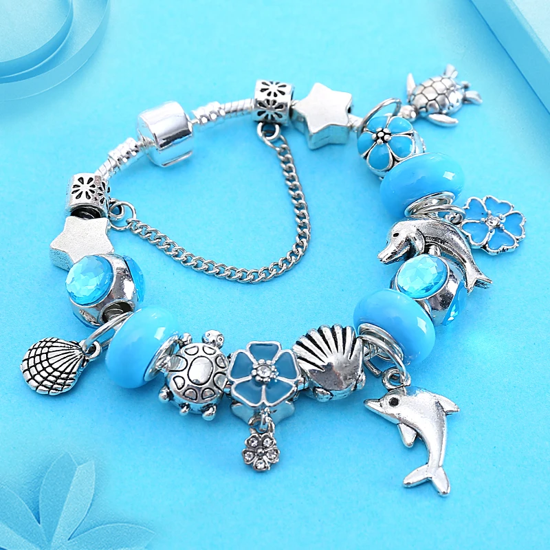 Blue Style Flower Crystal Enamel Charm Pan Bracelet Vintage Silver Ocean Dophin Bead Bracelets & Bangles Pulseira Feminina
Blue Style Flower Crystal Enamel Charm Pan Bracelet Vintage Silver Ocean Dophin Bead Bracelets & Bangles Pulseira Feminina