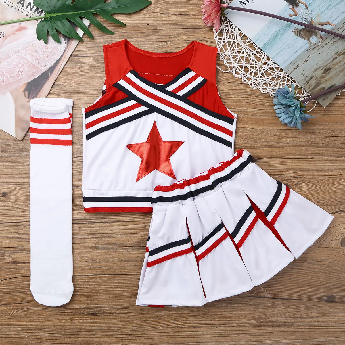Kids Cheerleader Uniform School Team Uniforms Cheerleading Costume Girls Class Suit Dancewear Tops with Skirt and Socks Sets
Kids Cheerleader Uniform School Team Uniforms Cheerleading Costume Girls Class Suit Dancewear Tops with Skirt and Socks Sets