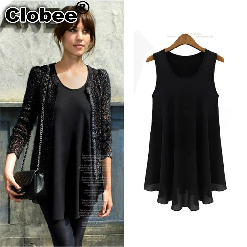 

Clobee Women Chiffon Blouse Camisa Feminina Social Summer Tank roupa Tunic Ruffles Sleeveless Plus Size Blusas Feminina Tops