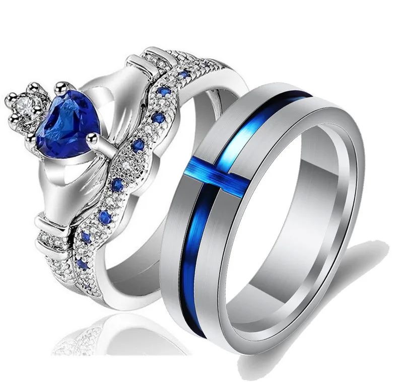 Princess Crown Shape Tiaras Blue Cubic Zircon Engagement Wedding Rings For Men Women Stainless Steel Thin Wire Couple Rings
Princess Crown Shape Tiaras Blue Cubic Zircon Engagement Wedding Rings For Men Women Stainless Steel Thin Wire Couple Rings