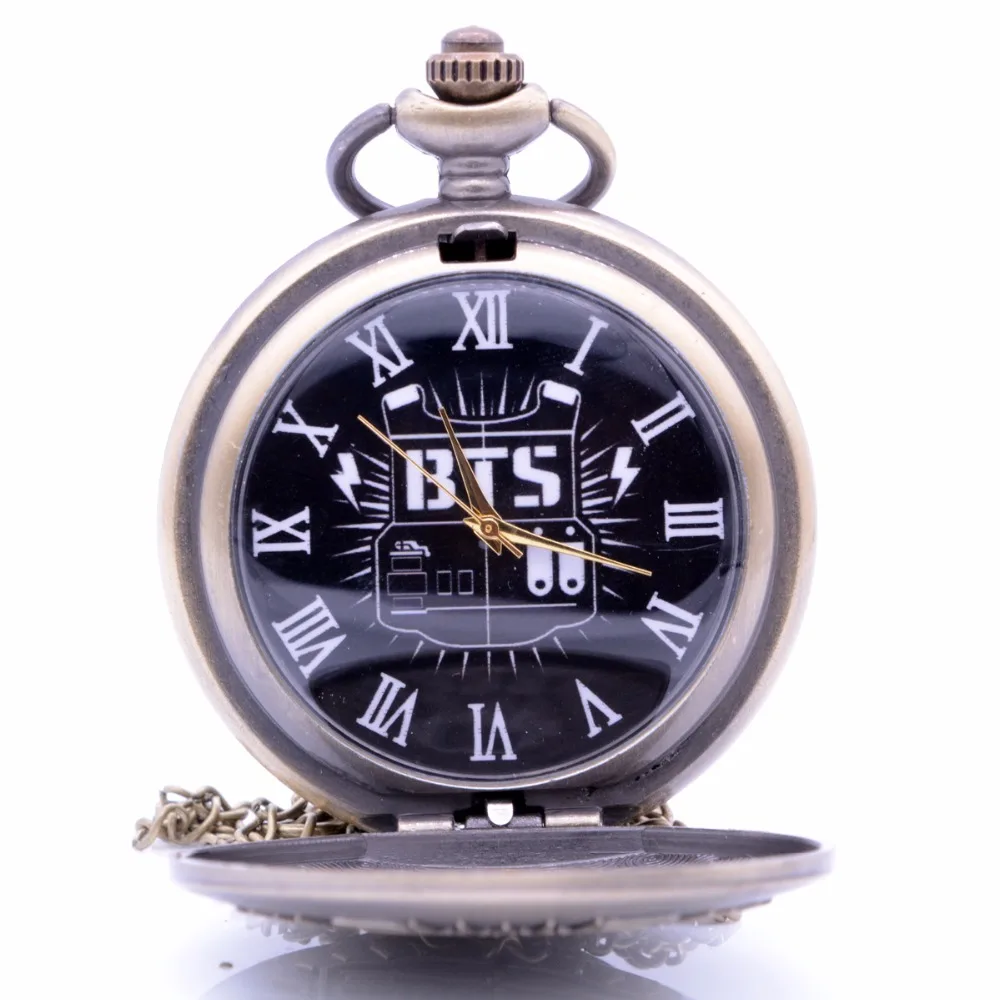 Bronze/balck BTS/Bangtan Boys Music Team Korean Man Singing Group Quartz Pocket Watch Analog Pendant Necklace Mens Womens Gifts
Bronze/balck BTS/Bangtan Boys Music Team Korean Man Singing Group Quartz Pocket Watch Analog Pendant Necklace Mens Womens Gifts