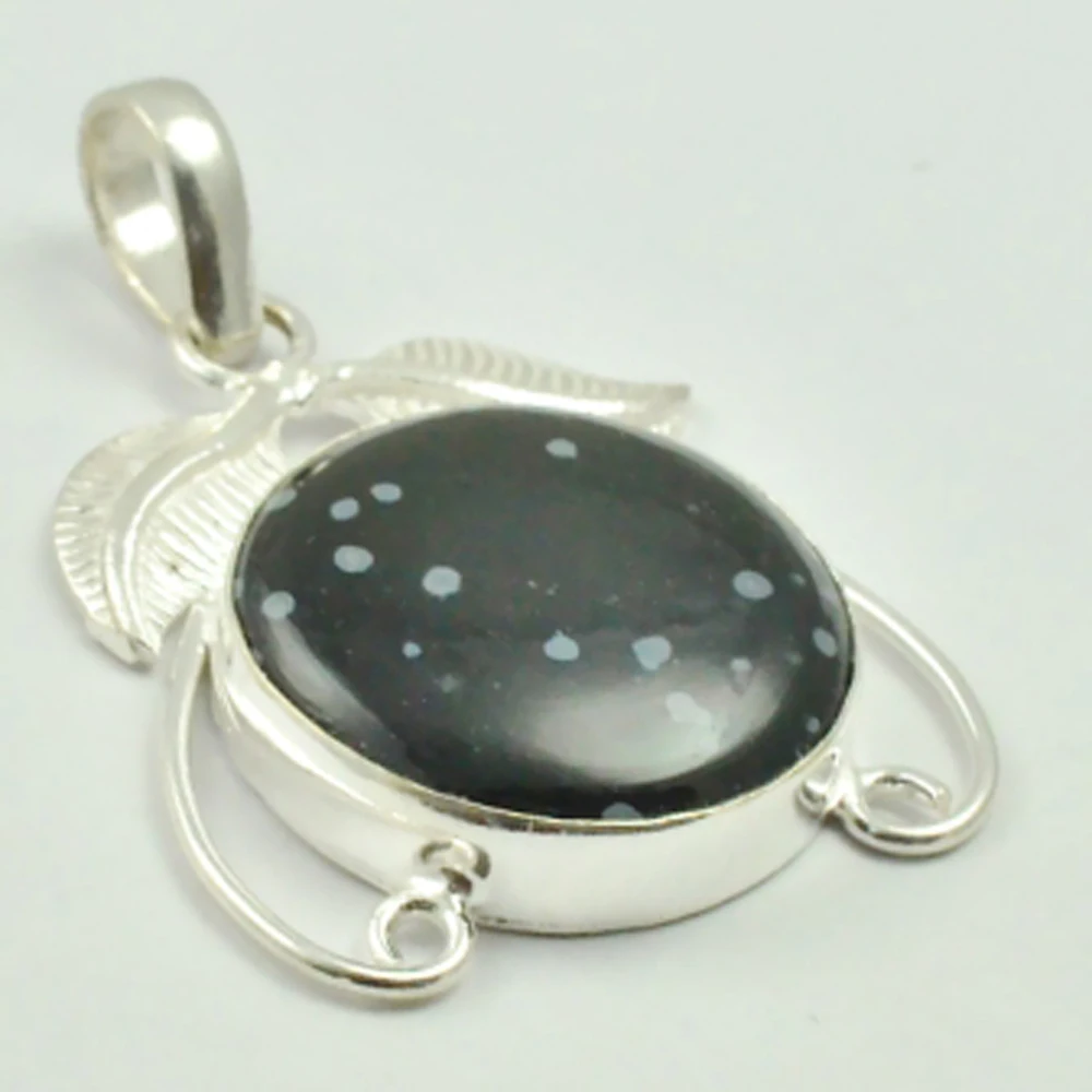 Snowflake Obsidian Pendant Silver Overlay over Copper , 45 mm, P3110