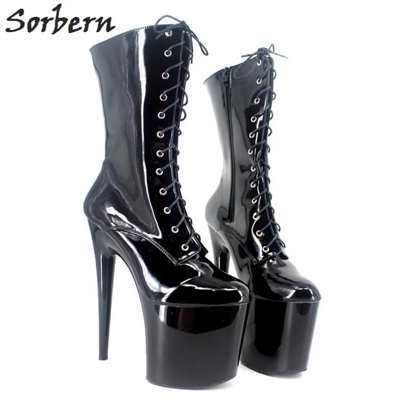 

Sorbern Shiny 20Cm/9Cm Spike Heels Women Boots Sexy Fetish Ultra High Heel Ladies Platform Shoes Black Shoes For Women Custom