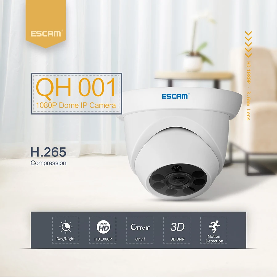 ESCAM QH001 2MP 1080P 3D DNR ИК Ночное видение IP купольная камера | Безопасность и защита