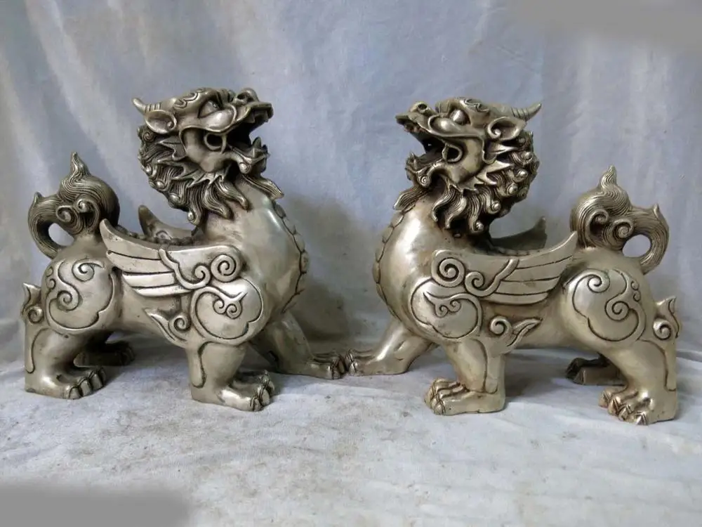 Fine silver sculpture lucky China Town house Foo Dogs Lions Kylin Pair Statue
Fine silver sculpture lucky China Town house Foo Dogs Lions Kylin Pair Statue