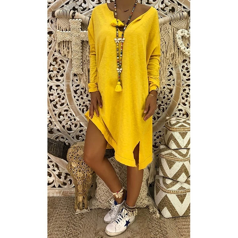 Plus Size Autumn Dress Women Long Sleeve Side Split Dresses Casual Loose Solid V-Neck Dress Fashion Elegant Vestidos Lady
Plus Size Autumn Dress Women Long Sleeve Side Split Dresses Casual Loose Solid V-Neck Dress Fashion Elegant Vestidos Lady