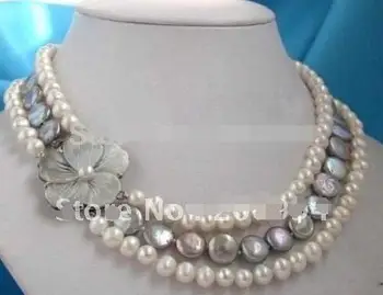 Hot sale new Style >>>fashion jewelry 3 Rows White Black Button Pearl Flower Clasp Necklace free shipping
Hot sale new Style >>>fashion jewelry 3 Rows White Black Button Pearl Flower Clasp Necklace free shipping