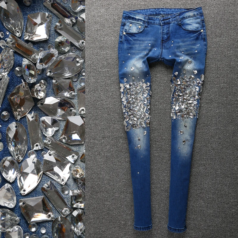 Hand sewn drill 2019 new nail bead with Crystal Diamond Ladies Jeans full-length heavy diamond pencil jeans
Hand sewn drill 2019 new nail bead with Crystal Diamond Ladies Jeans full-length heavy diamond pencil jeans