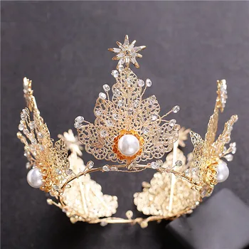 Golden Rounded Bridal Headwear Rhinestone Pearl Crown Princess Wedding Gown Crystal Tiaras Hair Accessories Party Prom Jewelry
Golden Rounded Bridal Headwear Rhinestone Pearl Crown Princess Wedding Gown Crystal Tiaras Hair Accessories Party Prom Jewelry
