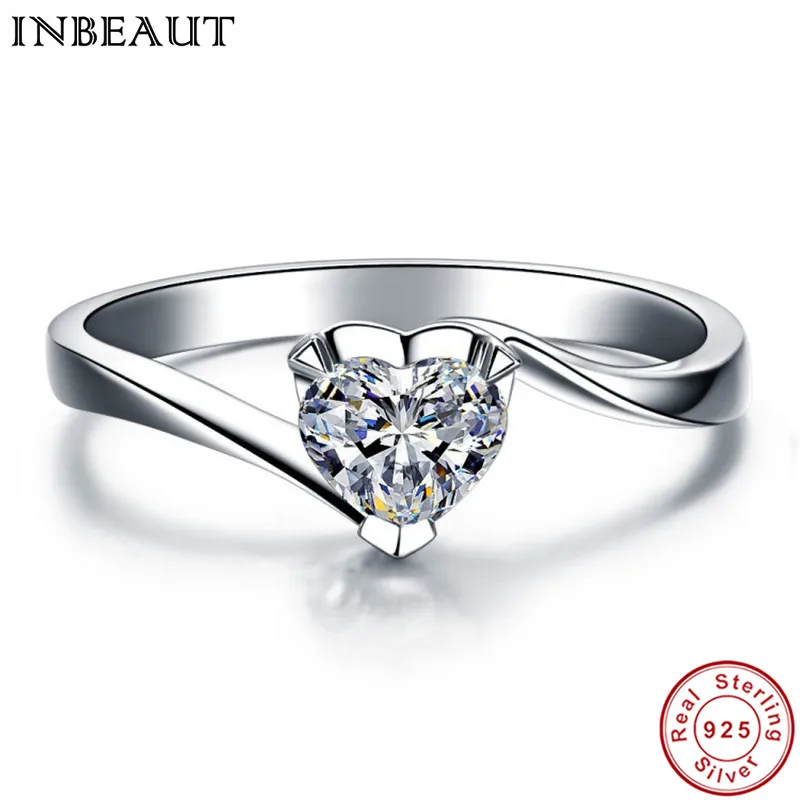 

INBEAUT Women Fashion 925 Sterling Silver LOVE Heart Engagement Cubic Zircon Ring Female Romantic Finger Wedding Jewelry