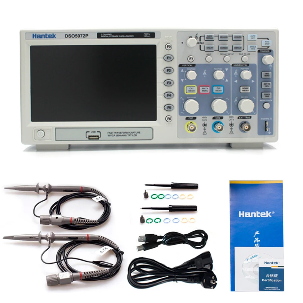 Hantek DSO5072P 2 Channels 70MHz Handheld Digital Storage Oscilloscope USB 1GSa/s Multiple Automatic Measurements Function
Hantek DSO5072P 2 Channels 70MHz Handheld Digital Storage Oscilloscope USB 1GSa/s Multiple Automatic Measurements Function