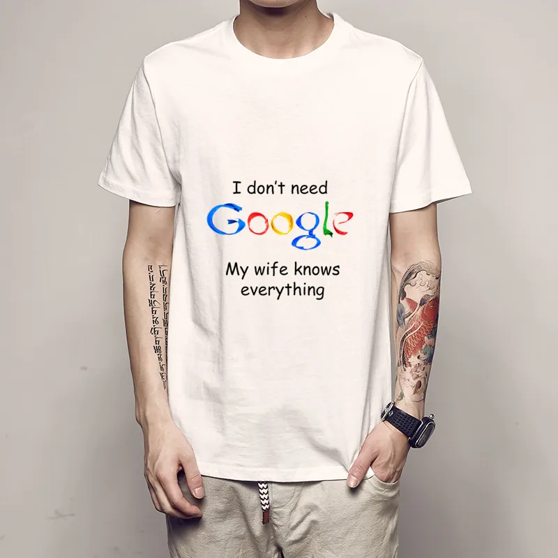 3D print Men T Shirt Tops Casual Summer gift male T-Shirt I don't need Google my wife know Everything tee tshirt pulp fiction XL
3D print Men T Shirt Tops Casual Summer gift male T-Shirt I don't need Google my wife know Everything tee tshirt pulp fiction XL