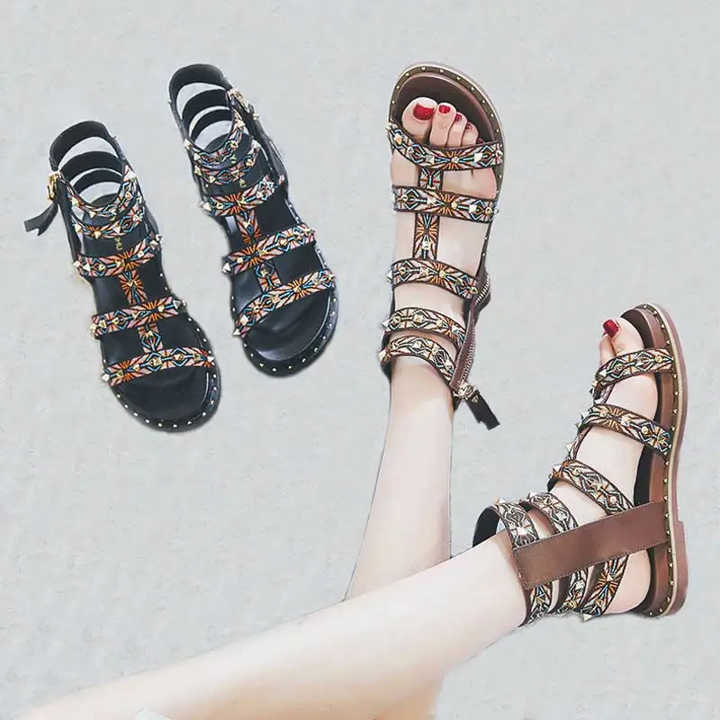 Genuine Leather Women Sandals Lady Fashion Rivet Rome Sandals Female Flat Heel Shoes 2019 Summer Black Brown Shoes #53
Genuine Leather Women Sandals Lady Fashion Rivet Rome Sandals Female Flat Heel Shoes 2019 Summer Black Brown Shoes #53
