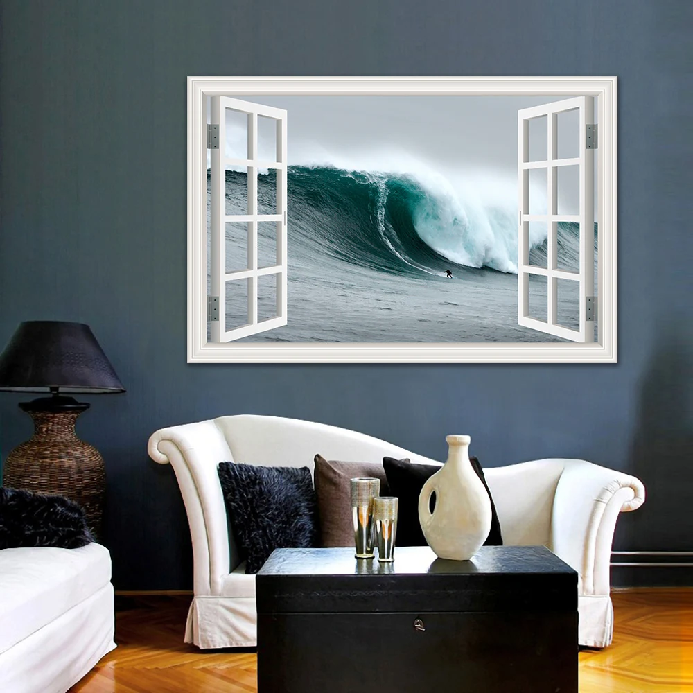 3D обои для просмотра окон Пляжная настенная наклейка съемный пейзаж ПВХ