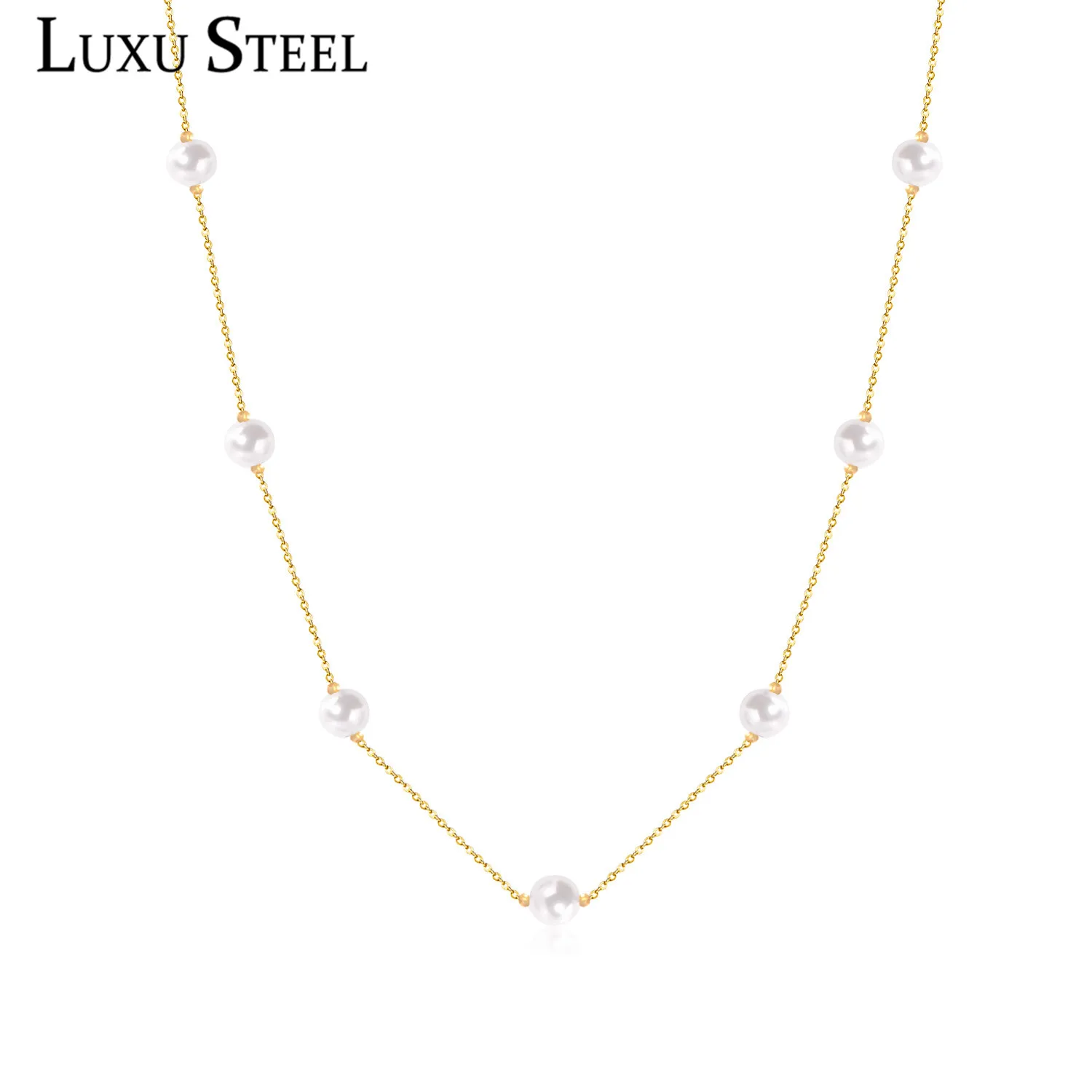 LUXUSTEEL New 45cm+5cm Extender Link Chain Necklace Stainless Steel Imitation Pearl Gold/Silver Choker Necklace Collars Collier
LUXUSTEEL New 45cm+5cm Extender Link Chain Necklace Stainless Steel Imitation Pearl Gold/Silver Choker Necklace Collars Collier