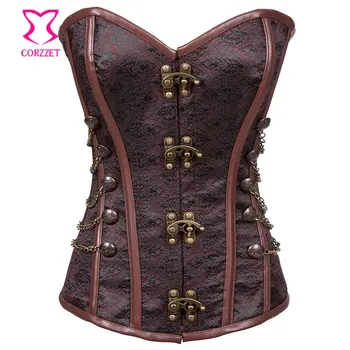 Vintage Button Chain Steel Boned Brown Corset Gothic Espartilho Sexy Bustier Steampunk Corselet Overbust Korsett For Women
Vintage Button Chain Steel Boned Brown Corset Gothic Espartilho Sexy Bustier Steampunk Corselet Overbust Korsett For Women