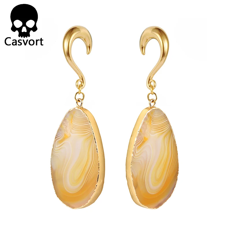 Casvort new arrival irregular natural stone ear plugs dangle ear tunnel stainless steel gold ear weight hook body piercing
Casvort new arrival irregular natural stone ear plugs dangle ear tunnel stainless steel gold ear weight hook body piercing