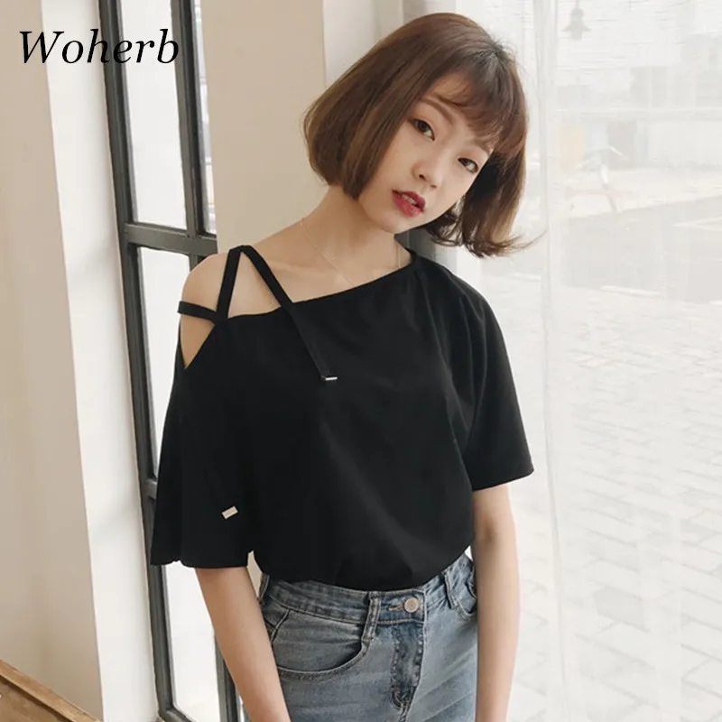 Woherb Fashion Asymmetrical Neck Solid T shirt Short Sleeve Loose Casual Korean Off Shoulder T shirts 2019 New Summer 74307
Woherb Fashion Asymmetrical Neck Solid T shirt Short Sleeve Loose Casual Korean Off Shoulder T shirts 2019 New Summer 74307