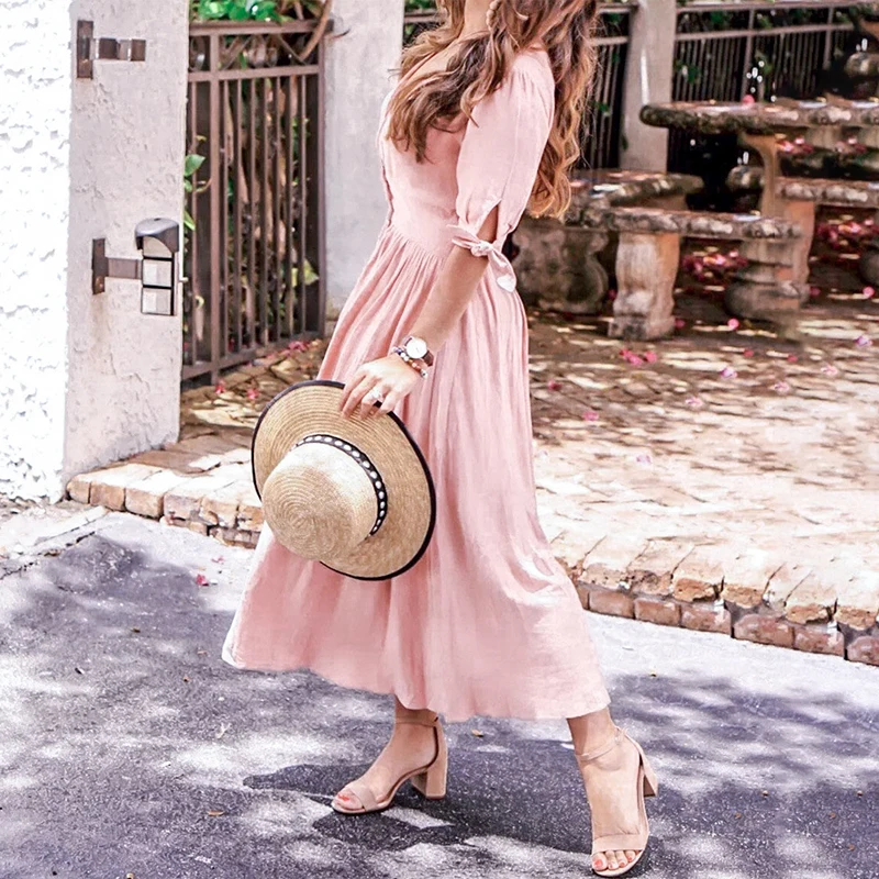 Melegant Button Solid Pink Mid Dress Women Party Female Beach Summer 2019 Dress Bow Sexy Deep V Dress Vestidos
Melegant Button Solid Pink Mid Dress Women Party Female Beach Summer 2019 Dress Bow Sexy Deep V Dress Vestidos