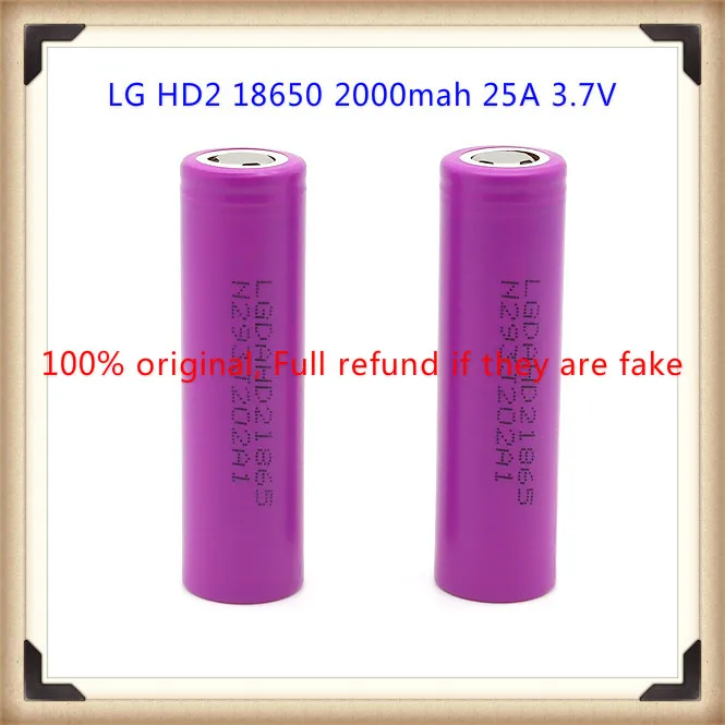 LG 18650 HD2 2000mah 25A 3.7V rechargeable high drain battery with flat top(1 pc)
LG 18650 HD2 2000mah 25A 3.7V rechargeable high drain battery with flat top(1 pc)