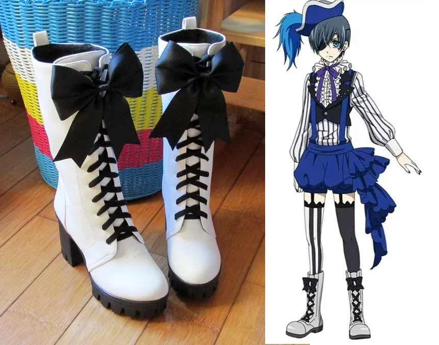 New Anime Black Butler Ciel Phantomhive Circus Cosplay Boots Lace-up High Heels Cosplay Shoes for Women/Men White Size 35-42
New Anime Black Butler Ciel Phantomhive Circus Cosplay Boots Lace-up High Heels Cosplay Shoes for Women/Men White Size 35-42