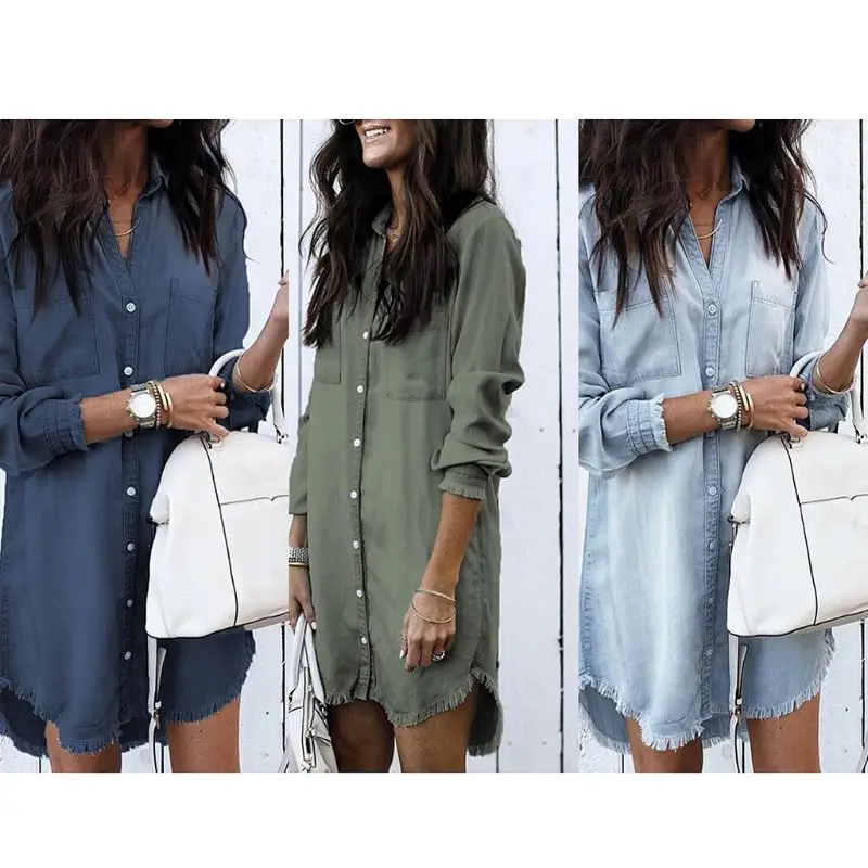 Women Vintage Long Sleeves Denim Cotton Long Tunic Tops Shirt Button Down V-Neck Tassels Trim Washed Loose Boyfriend Shift Dress
Women Vintage Long Sleeves Denim Cotton Long Tunic Tops Shirt Button Down V-Neck Tassels Trim Washed Loose Boyfriend Shift Dress