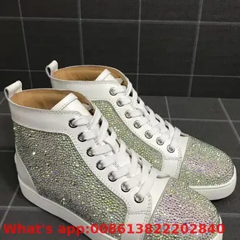 Lace Up Red Bottoms Shoe For Men White Leather Color Rhinestone Rivet Casual High Cut Sneakers Flat Loafers Footwear
Lace Up Red Bottoms Shoe For Men White Leather Color Rhinestone Rivet Casual High Cut Sneakers Flat Loafers Footwear