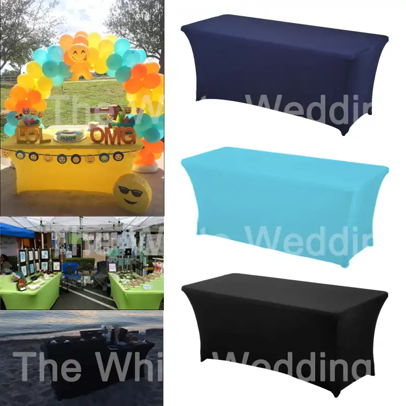 Haorui 4ft 6ft 8ft Rectangular Wedding Stretch Table Cover Spandex Table Cloth Stretch Long Bar Bistro Fitted Table Cover Black