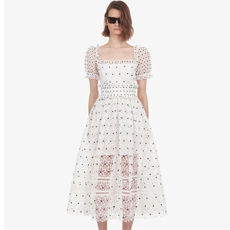 High Quality Self Portrait Summer White Polka Dot Women Elegant Lace Ruffles Party Dresses Sexy Square Collar Long Dress Vestido
High Quality Self Portrait Summer White Polka Dot Women Elegant Lace Ruffles Party Dresses Sexy Square Collar Long Dress Vestido