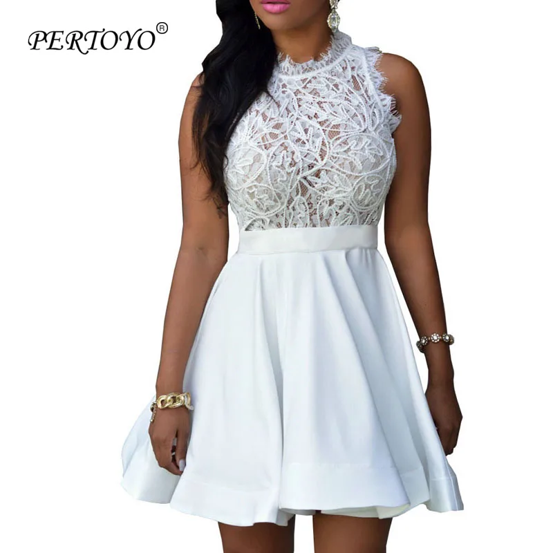 PERTOYO Elegant Black White Lace Dress Women Patchwork O-Neck Sleeveless Tunic Dress 2019 Summer Ladies Sexy Evening Party Dress
PERTOYO Elegant Black White Lace Dress Women Patchwork O-Neck Sleeveless Tunic Dress 2019 Summer Ladies Sexy Evening Party Dress