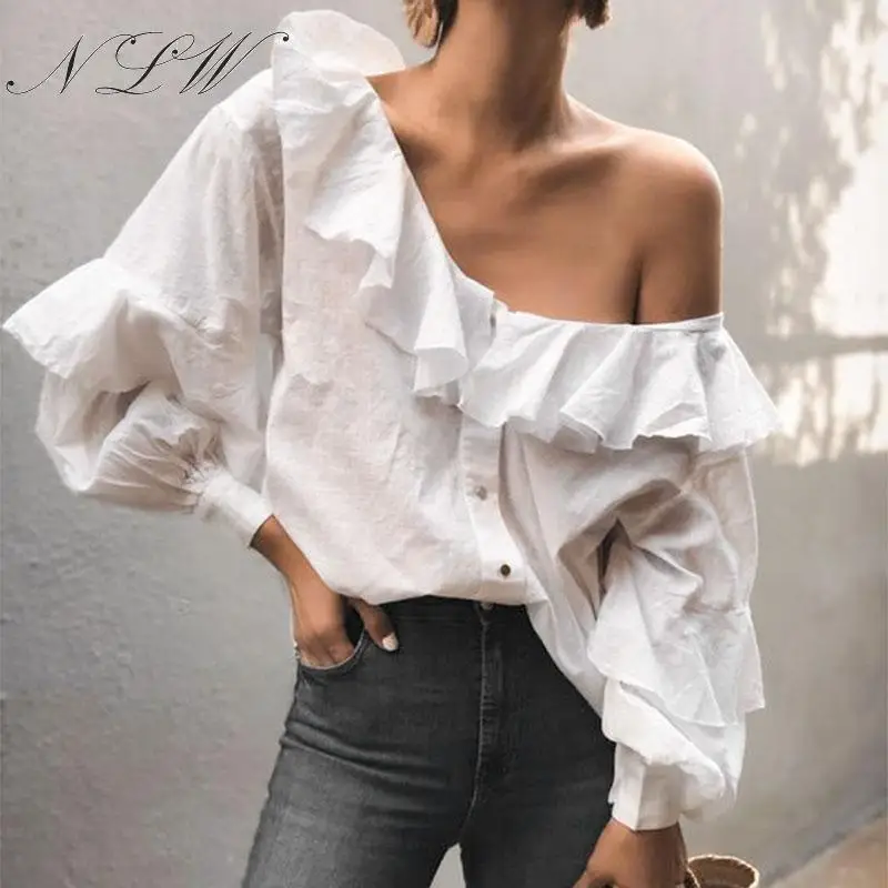 NLW Long Sleeve Women Blouses Tops White Autumn Winter Ruffle Blouses Shirt 2019 Off Shoulder Button Blouses Tops Blusa Mujer
NLW Long Sleeve Women Blouses Tops White Autumn Winter Ruffle Blouses Shirt 2019 Off Shoulder Button Blouses Tops Blusa Mujer