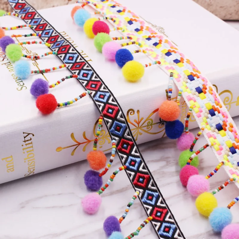 Colorful Beads Lace Ribbon Pompons Tassel Fringes Sewing Cotton Tassels Trimming DIY for Bed Sheet Clothes Curtains Decor 1y/lot 
Colorful Beads Lace Ribbon Pompons Tassel Fringes Sewing Cotton Tassels Trimming DIY for Bed Sheet Clothes Curtains Decor 1y/lot