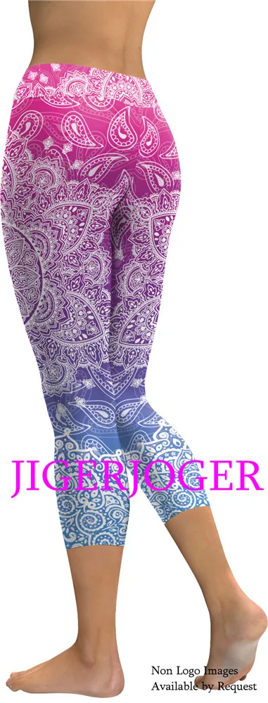 JIGERJOGER Spring Yellow Ganesha Capris Leggings JIGERJOGER Spring Yellow Ganesha Capris Leggings