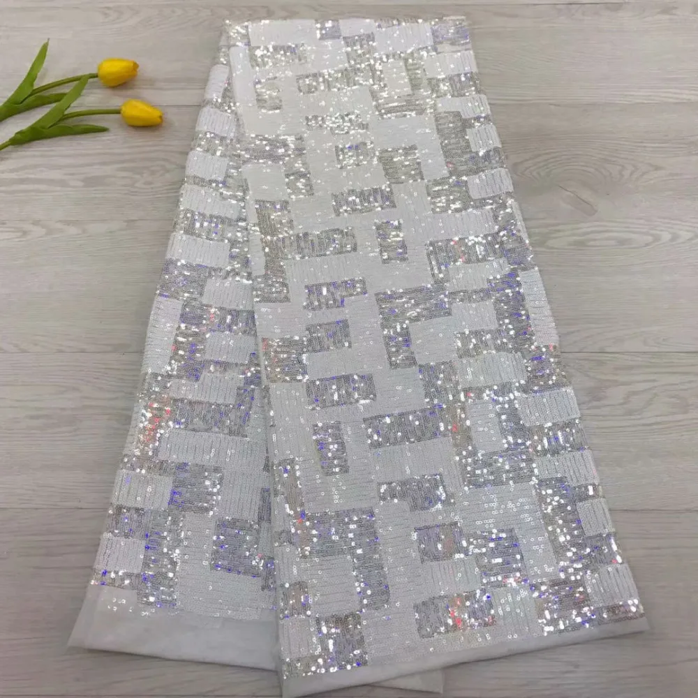 

Fast Shipping by DHL, High Class Material African French Lace Fabric With Sequins ,white Colors In Stock,5 Yards Per Piece