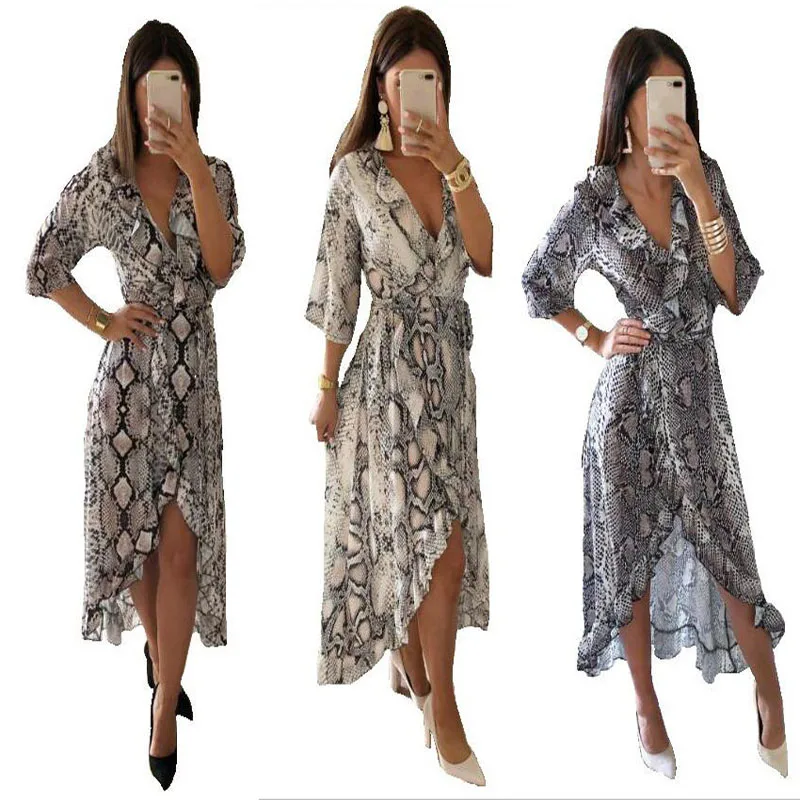 2019 Snake Skin Print Ruffle Wrap Midi Dress Women Clothing Sexy V-Neck Short Sleeve Summer Casual Streetwear Party Dress DG004
2019 Snake Skin Print Ruffle Wrap Midi Dress Women Clothing Sexy V-Neck Short Sleeve Summer Casual Streetwear Party Dress DG004