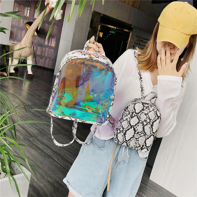 Laser Holography PVC School Backpacks Serpentine Female Backpack PU Leather Casual Daypack 2pcs Preppy Style Mini School Bags
Laser Holography PVC School Backpacks Serpentine Female Backpack PU Leather Casual Daypack 2pcs Preppy Style Mini School Bags