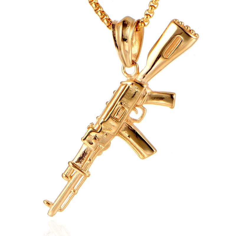 Stainless Steel Men Necklaces Chain Pendants AK47 Rifle Machine Gun Punk Rock Hip Hop Gold Black for Boy Fashion Jewelry Gift
Stainless Steel Men Necklaces Chain Pendants AK47 Rifle Machine Gun Punk Rock Hip Hop Gold Black for Boy Fashion Jewelry Gift