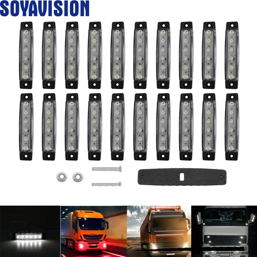 24V 20pcs Car External Lights LED 24v 6 SMD LED Auto Car Bus Truck Wagons Side Marker Indicator Trailer Light Rear Side Lamp
24V 20pcs Car External Lights LED 24v 6 SMD LED Auto Car Bus Truck Wagons Side Marker Indicator Trailer Light Rear Side Lamp