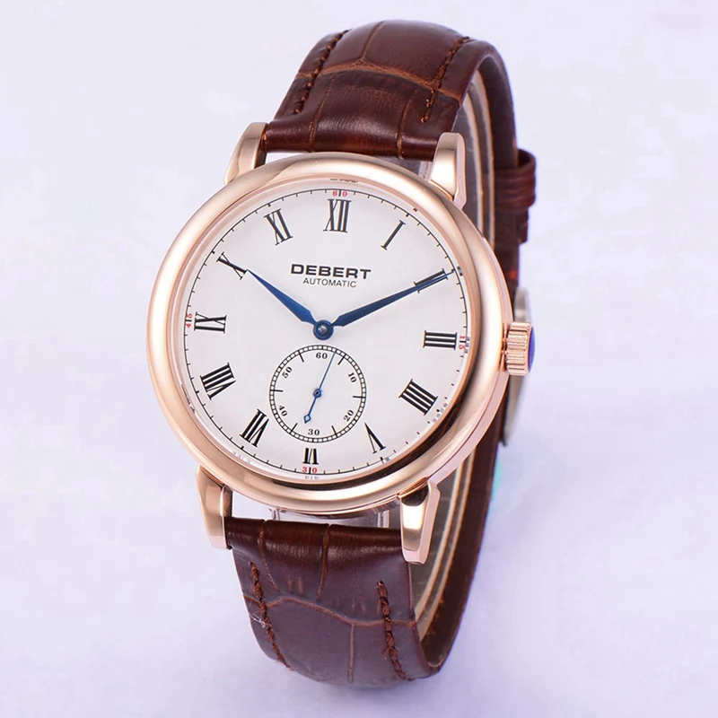 Debert 40mm Mens Automatic Watch Rosegold Case Blue Hands Roman Marks Watches Seagull Mov't Brown Leather Strap Clock DT7031BRL
Debert 40mm Mens Automatic Watch Rosegold Case Blue Hands Roman Marks Watches Seagull Mov't Brown Leather Strap Clock DT7031BRL