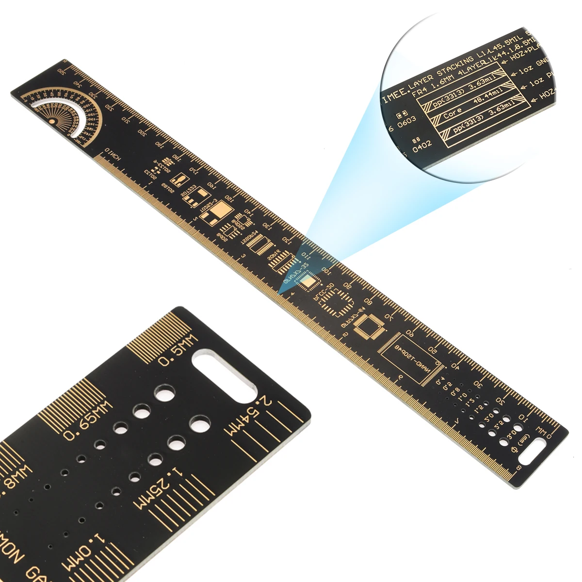 Multifunctional PCB Straight Ruler 25cm 10 inch Measuring Caliper Tool Electronic Resistor Capacitor Chip IC Craft Ruler