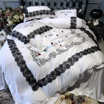 White Luxury Romantic Black Rose Embroidery 100S Tencel Princess Girl Bedding Set Lace Duvet Cover Bed Sheet/Linen Pillowcases
White Luxury Romantic Black Rose Embroidery 100S Tencel Princess Girl Bedding Set Lace Duvet Cover Bed Sheet/Linen Pillowcases