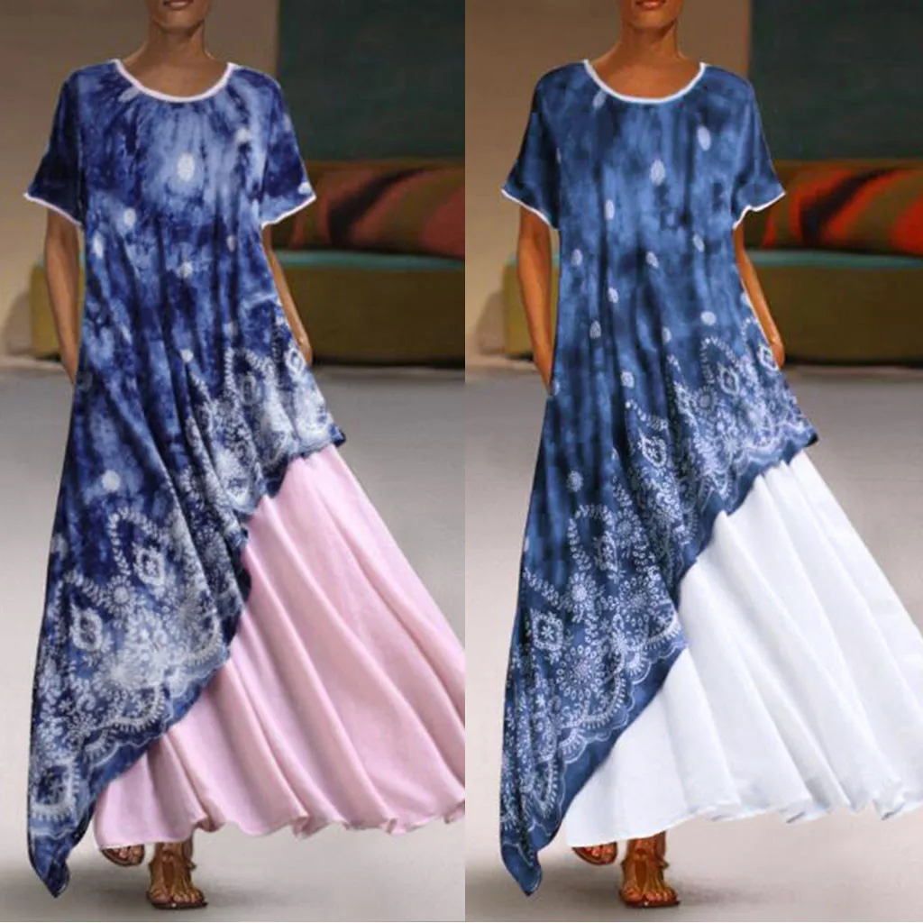 Feitong Plus Size Vintage Dress Women O Neck Splicing Floral Printed Dresses Clothes Short Sleeve Summer Maxi Dress Vestido 2019
Feitong Plus Size Vintage Dress Women O Neck Splicing Floral Printed Dresses Clothes Short Sleeve Summer Maxi Dress Vestido 2019