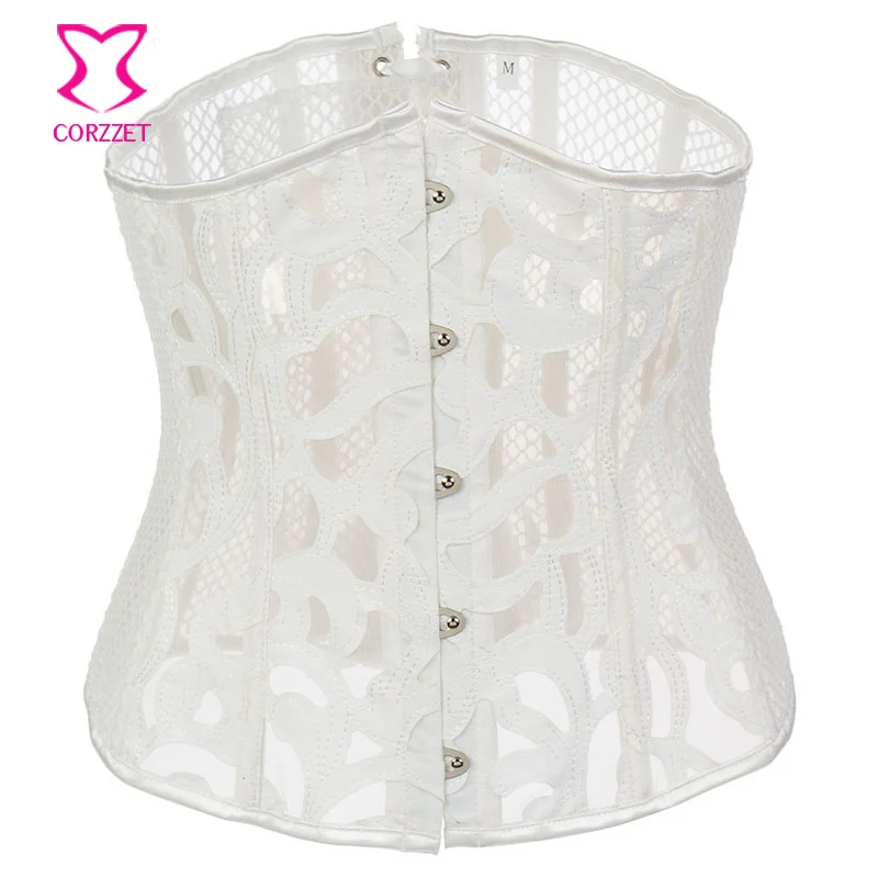 

White Leather Fishnet Sexy Underbust Corset Gothic Waist Trainer Corsets Et Bustiers Steampunk Clothing Burlesque Costume Woman