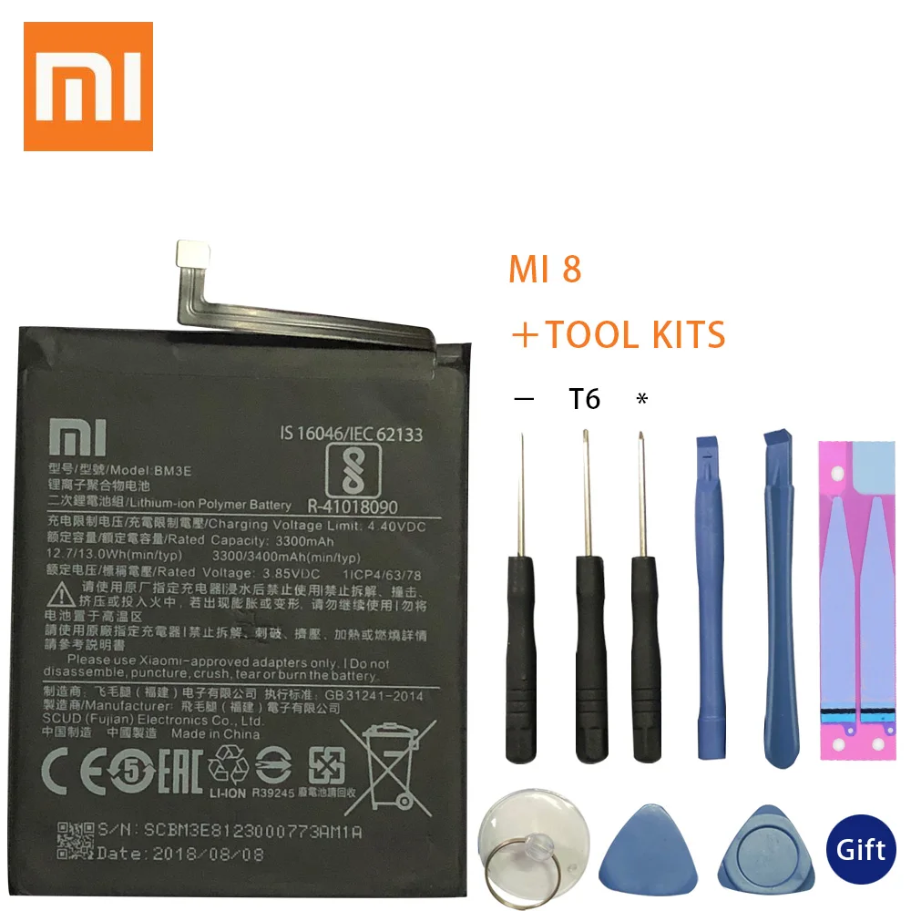 Xiao Mi Original Phone Battery BM3E for Xiaomi Mi 8 Mi8 M8 Real 3400mAh High Quality Replacement Battery Free Tools
Xiao Mi Original Phone Battery BM3E for Xiaomi Mi 8 Mi8 M8 Real 3400mAh High Quality Replacement Battery Free Tools