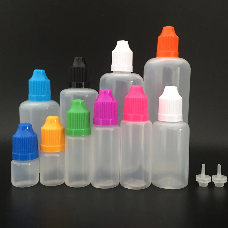 

1000pcs Empty E Liquid Dropper Bottle 3ml 5ml 10ml 15ml 20ml 30ml 50ml 60ml 100ml 120ml PE Plastic Bottles For E Juice Nail Gel