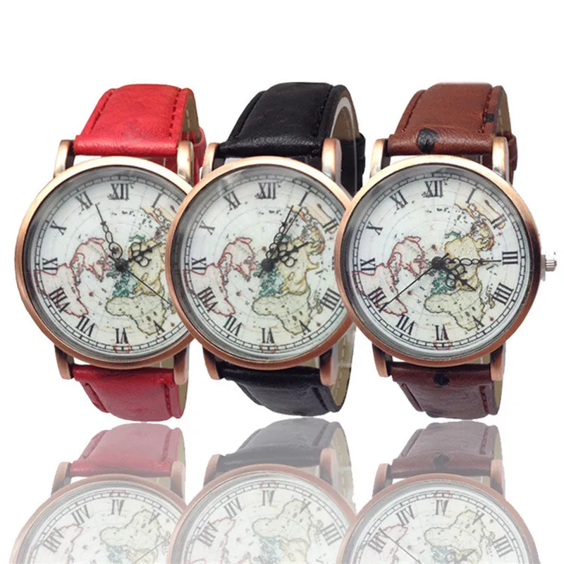 

1 Piece Sell High Quality FeiFan Brand Vintage Leather Strap Watch World Map Watch Unisex Quartz watches With Drop Shipping 2017